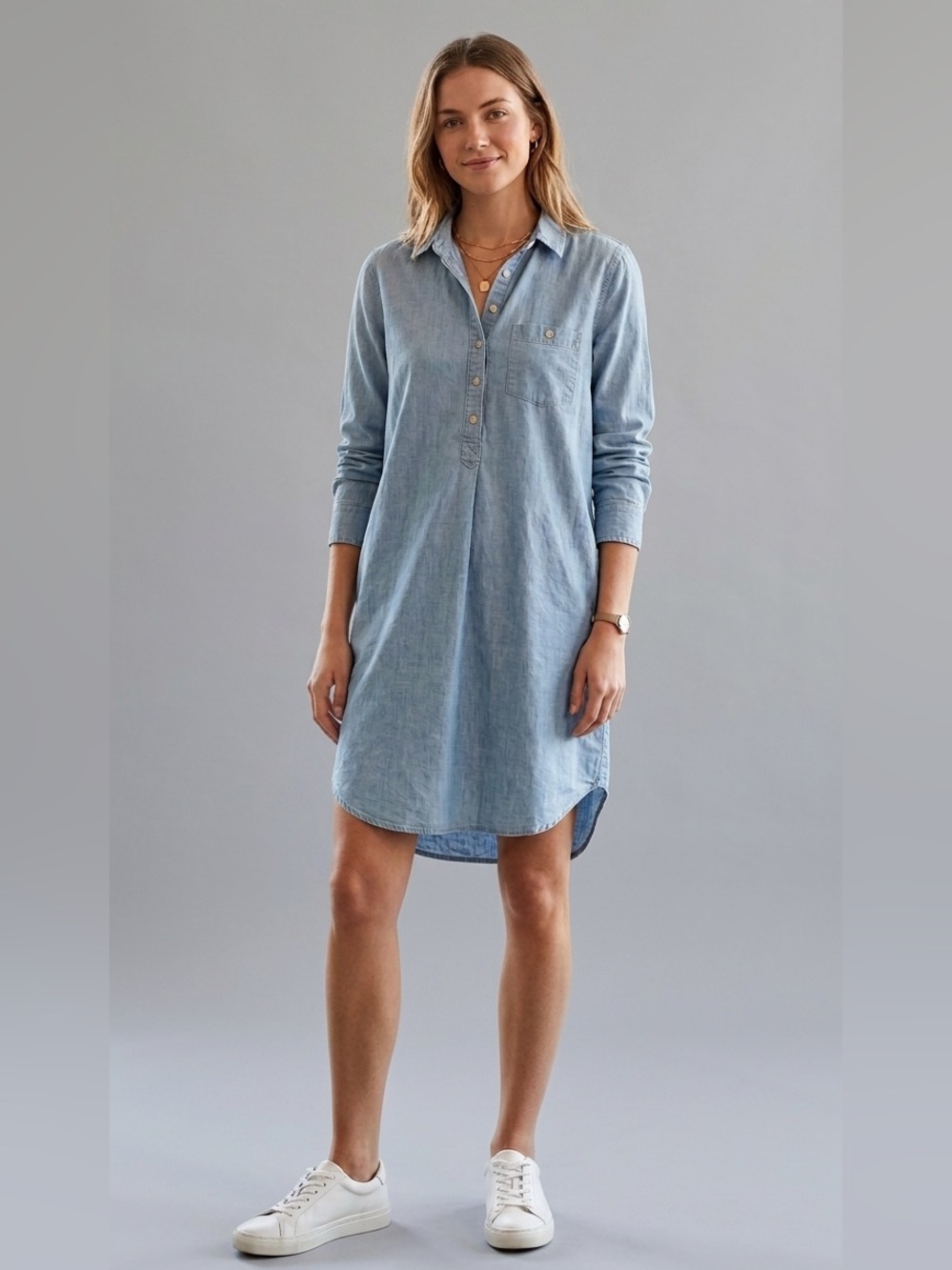 Gap Chambray Shirt Dress Small Light Blue Button Front Collared Cotton